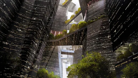NEOM Zero Gravity Vertical City - Neon Wallpaper - NEOM City